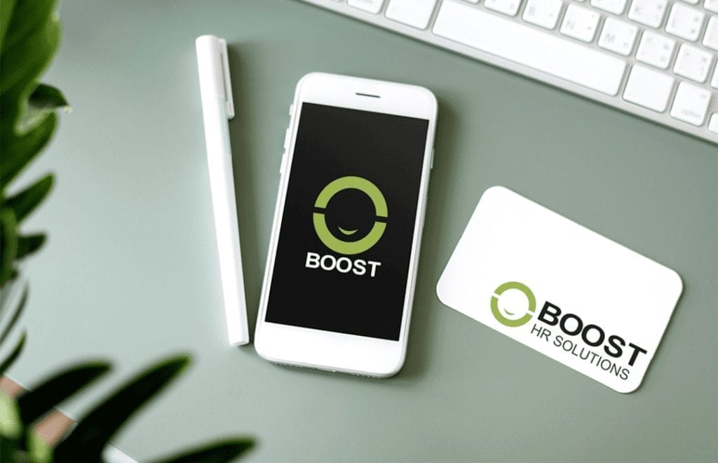 Example of a Brand Design by DesignBurst for Boost HR Solutions.<a href="https://www.freepik.com/free-photos-vectors/business-card">Photo created by rawpixel.com</a>