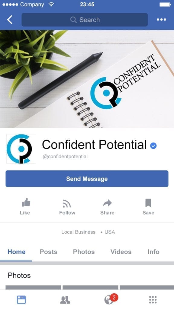 Facebook profile mockup for new logo design