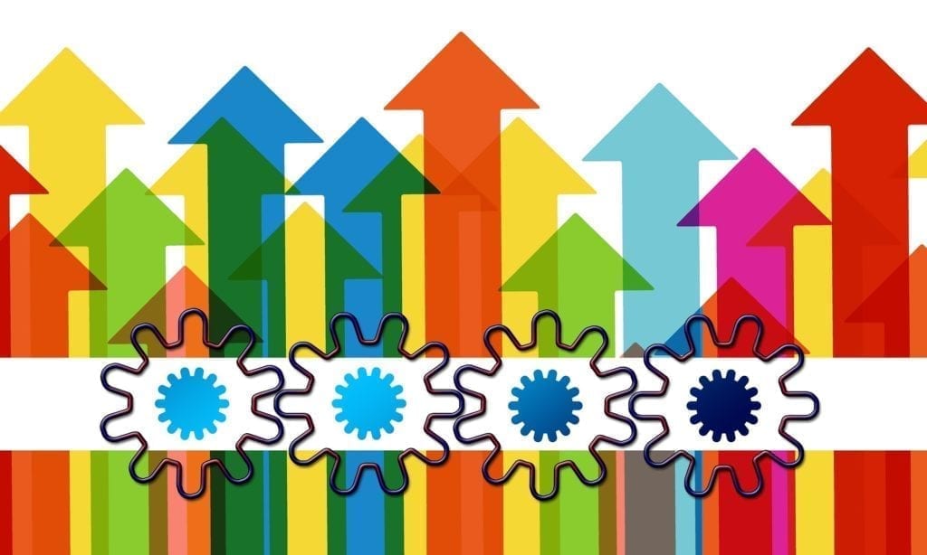 Arrows and gears showing business growth to show how to grow your business online