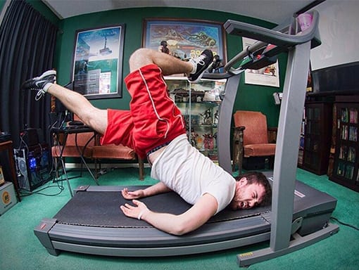 Funny treadmill running fail example used to explain marketing to fear