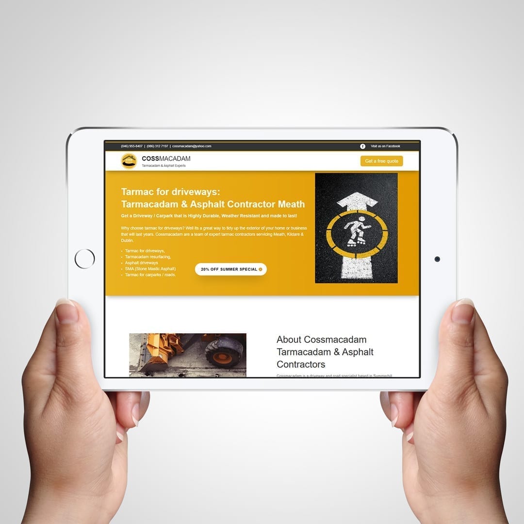 Tarmacadam Website optimised for mobile tablet and desktop - Cossmacadam - Web design by DesignBurst Meath