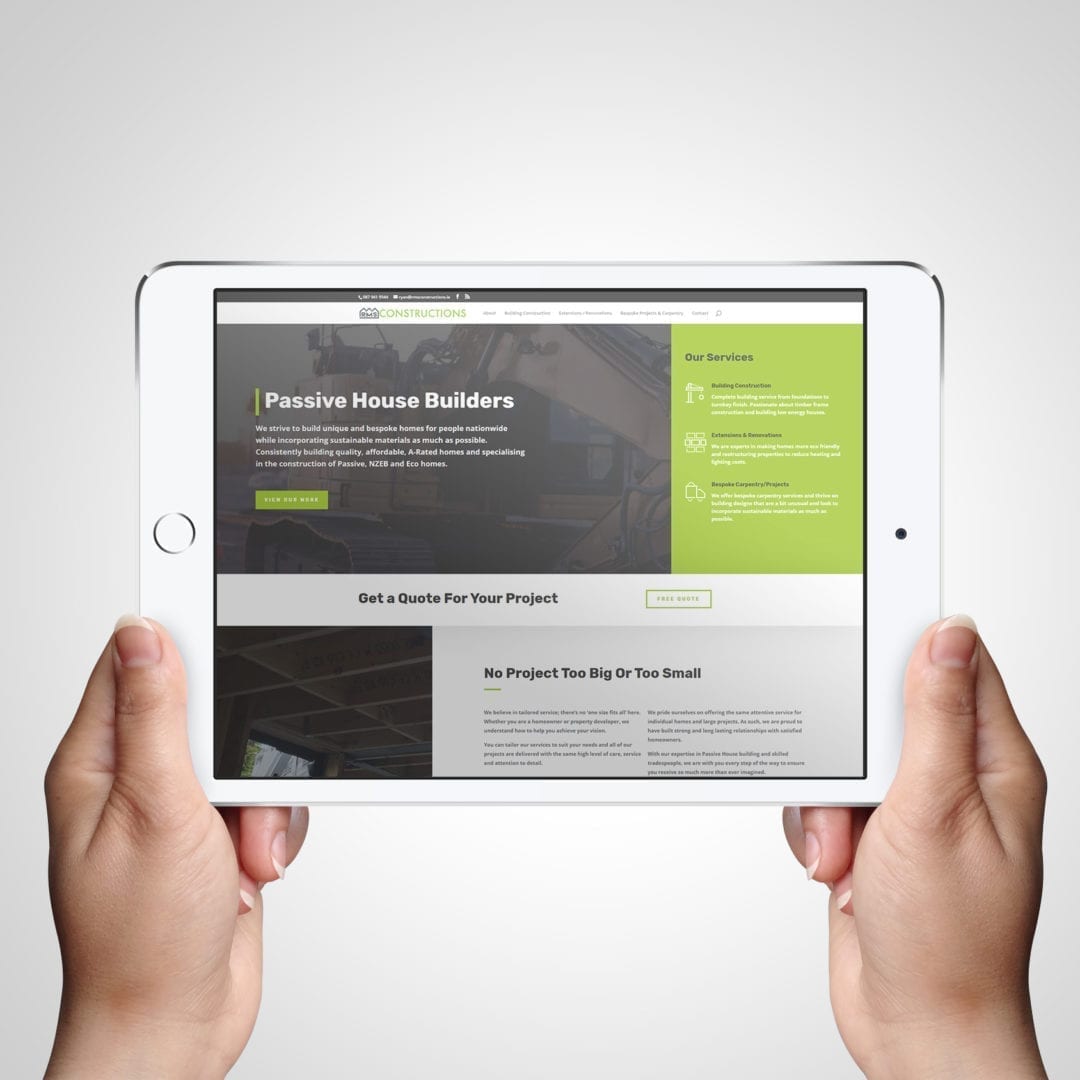 RMS Contructions website design displayed on tablet and designed by DesignBurst Meath