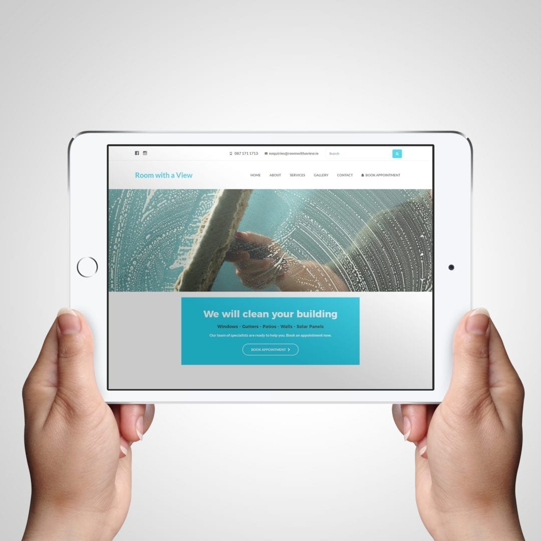 Room with a view window Cleaner website design on tablet