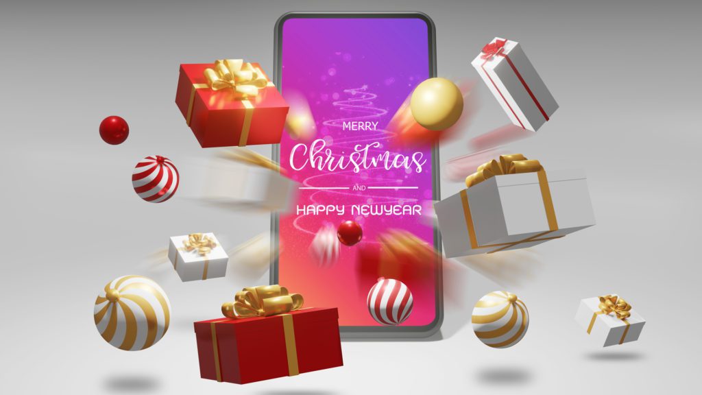 Christmas Shopping Smartphone exploding with gifts