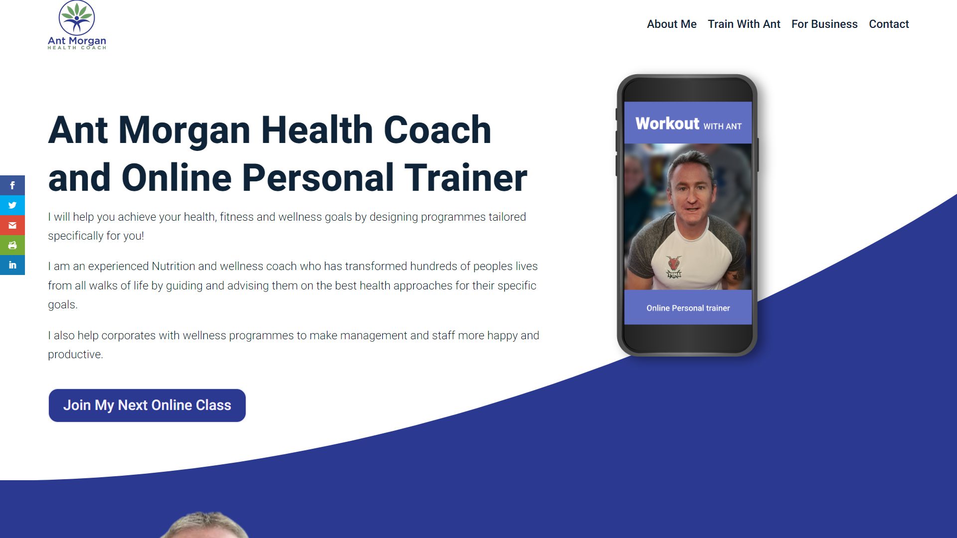 Ant Morgan Health Coach Above the Fold Section