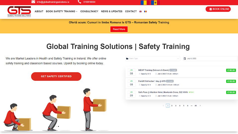 Global Training Solutions Above the Fold Section