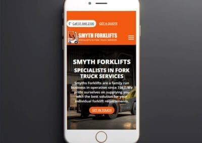 Black smartphone on dark background mockup Smyths Forklifts Website