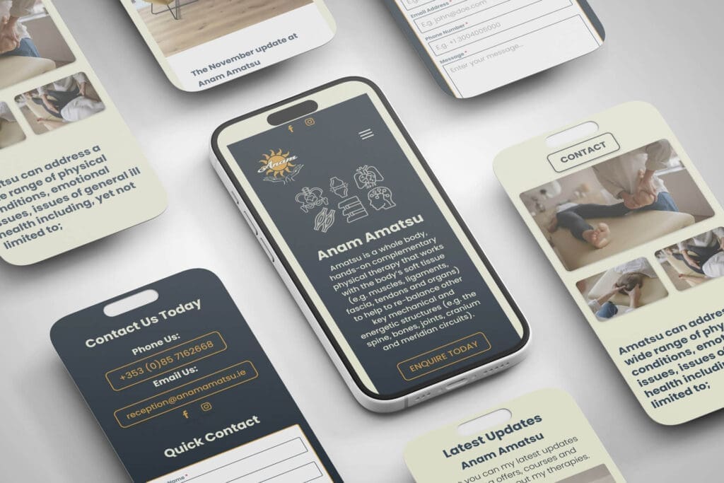 Anam Amatsu Website Showcase Flatlay iPhones and mobile screens