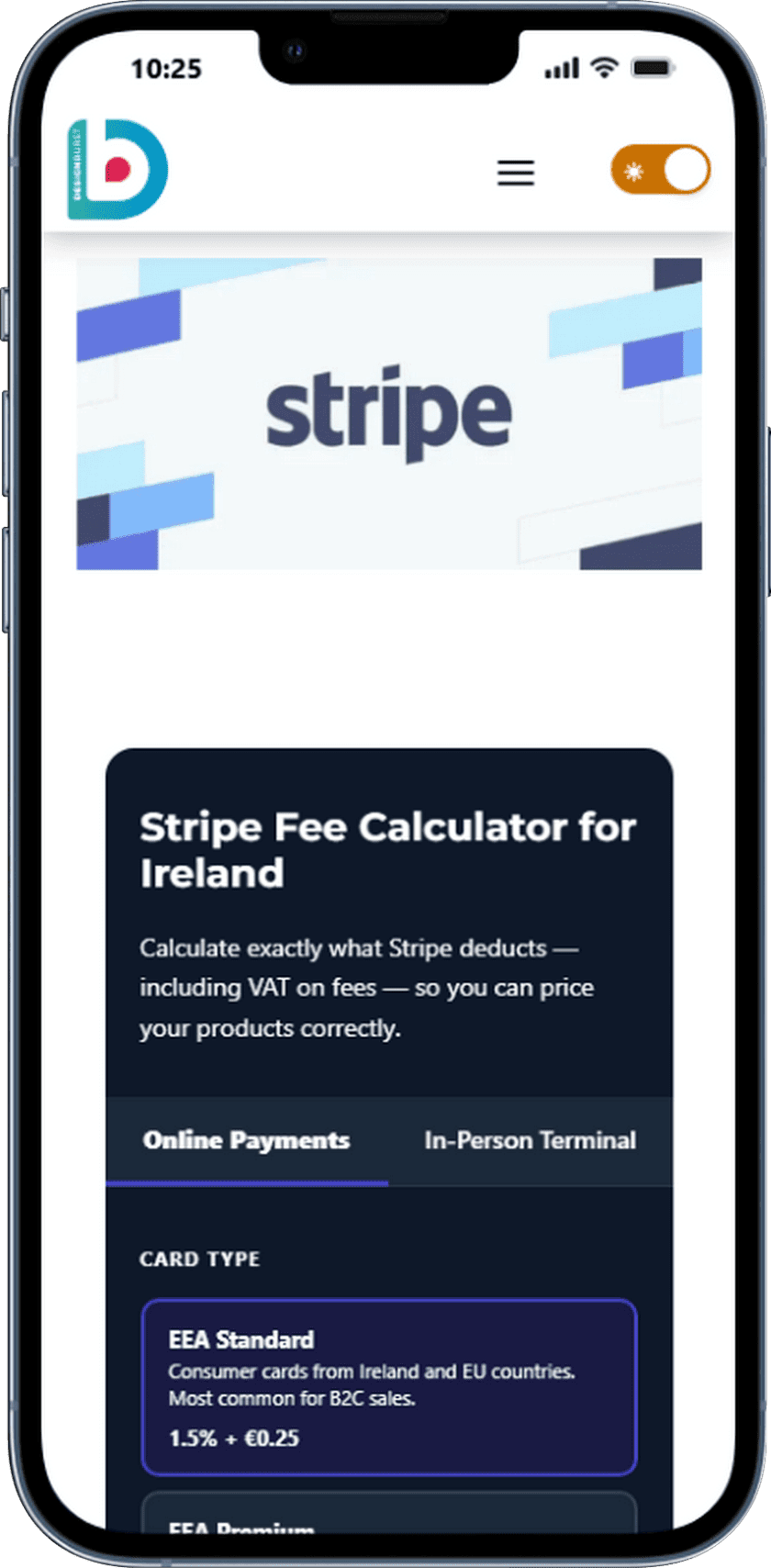 stripe fees calculator tool for Irish business DesignBurst