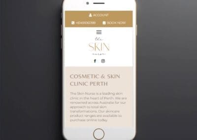 Black smartphone on dark background mockup to showcasing mobile website design The Skin Nurse Australia